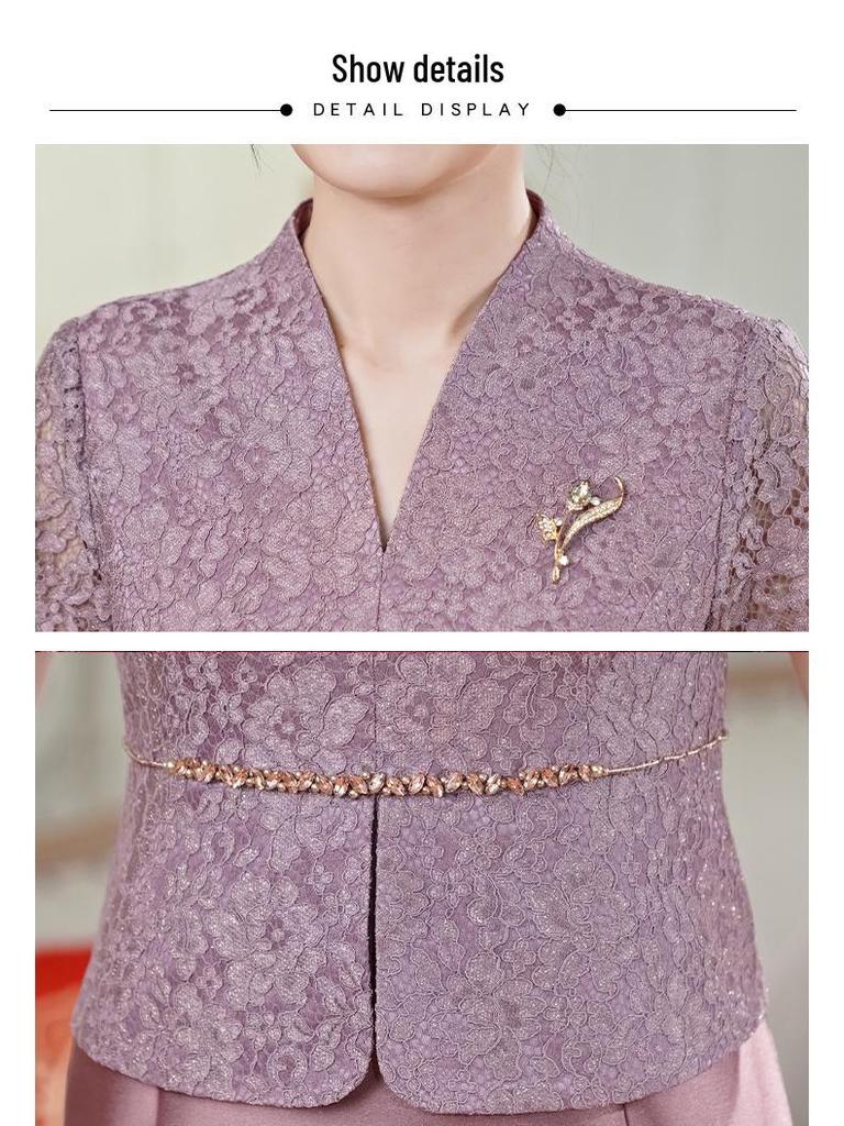 Элегантный фиолетовый комплект из двух предметов для свекрови на свадьбу 2025 - Модный, стройнящий комплект-платье с выгодно подчеркивающим фигуру дизайном