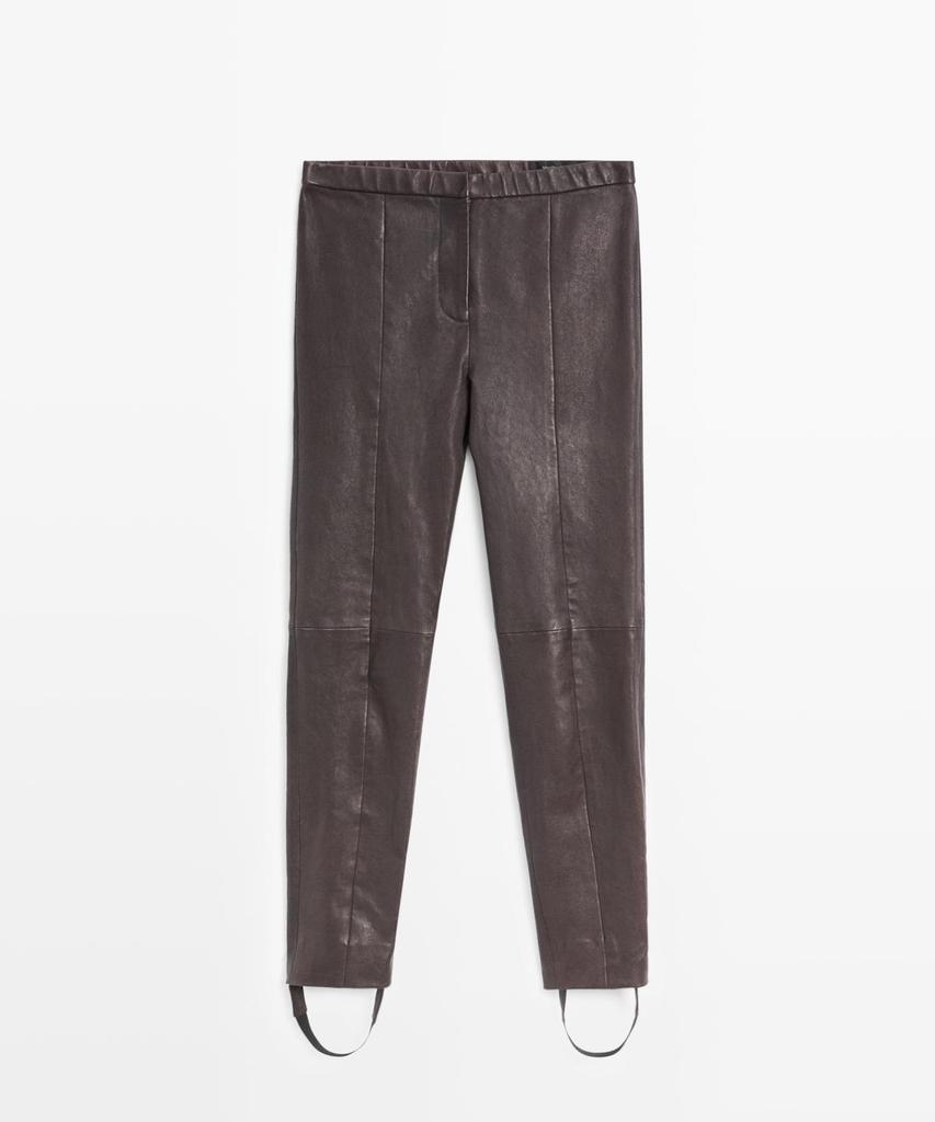 Masimodutti Elastic Detail Napa Leather Leggings