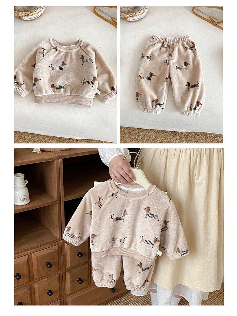 Детский мультяшный флисовый комплект - Зимняя толстовка и спортивные штаны для возраста 0-5 лет (AT198)