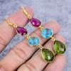 Peridot, Blue Topaz Gemstone 925 Sterling Silver Jewelry Earring 2.88" M-2651