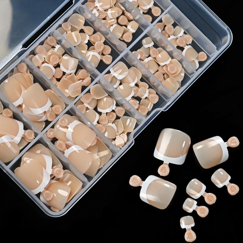 120 шт. Французские короткие квадратные искусственные накладные ногти на ногах телесно-розового цвета, полное покрытие, накладные ногти на ногах, накладные ногти для наращивания для женщин