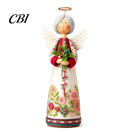 Artistic Home Decor Vintage Floral Figurine Ornament, Hand Carved Flower Angel Statue, Decorative Handcrafted Piece Table Decoration for Living