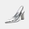 Luxury Pearls Rhinestones Genuine Leather Women Pumps Elegant Pointed Toe Pleated Slingbacks High Heels Female Party Dress Shoes
