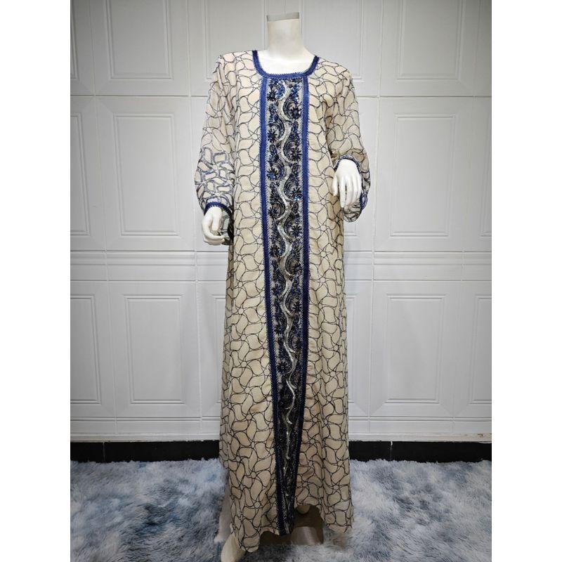 Indonesia Middle East Turkey Arab Dubai Saudi Gauze Embroidered Sequin Robe Dress Dresses