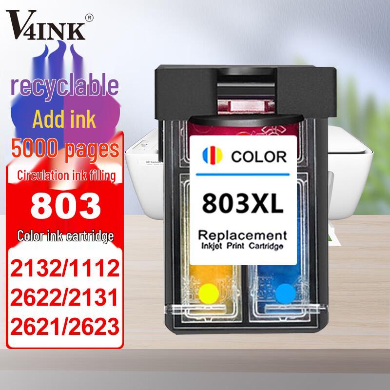 V4INK 803 Refillable Color Ink Cartridge for HP Printers
