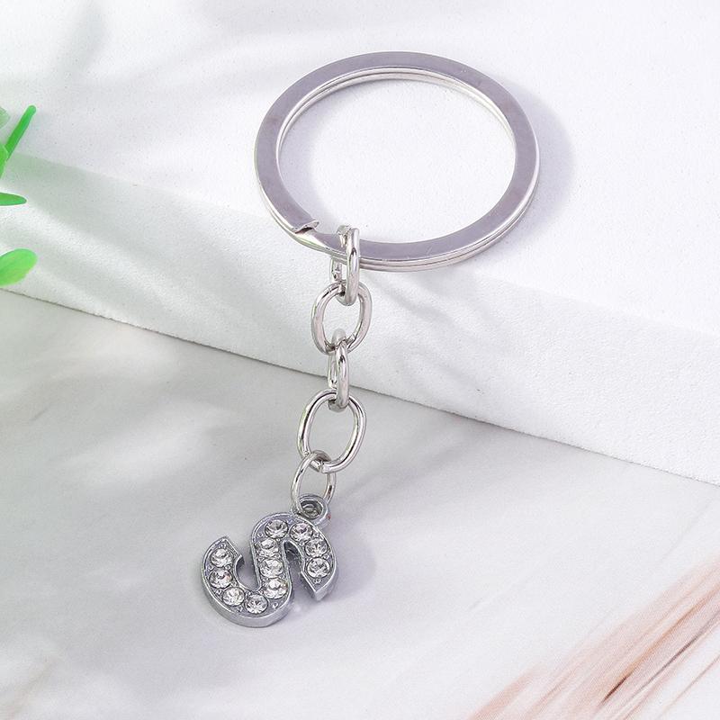 Fashion Charms 26 English Letters A-Z Alphabet Keychain Crystal Rhinestones Alloy Key Rings Gift for Handbag Jewelry DIY