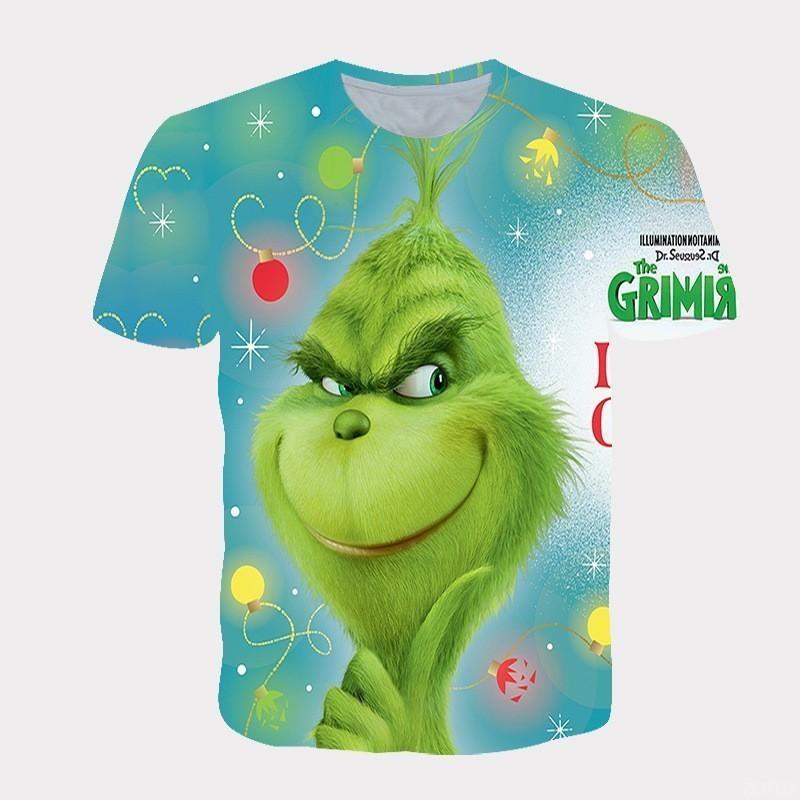 New 2025 Christmas Cartoon Green Fur Monster 3D Printed Men Short Sleeve Grinch