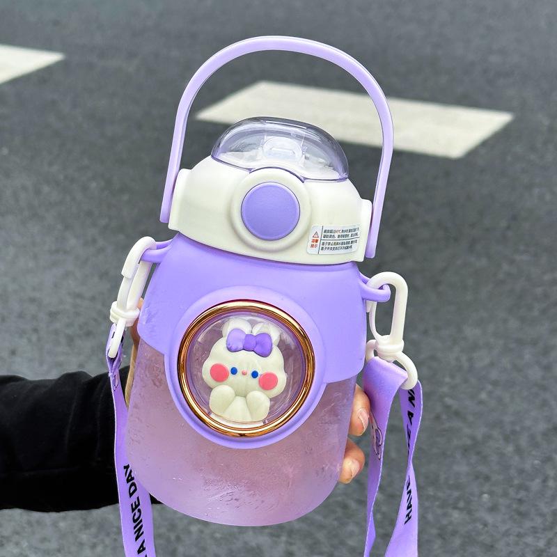 Large Capacity Cute Girl's Straw Cup - Children's Big Belly Water Bottle for School and Sports