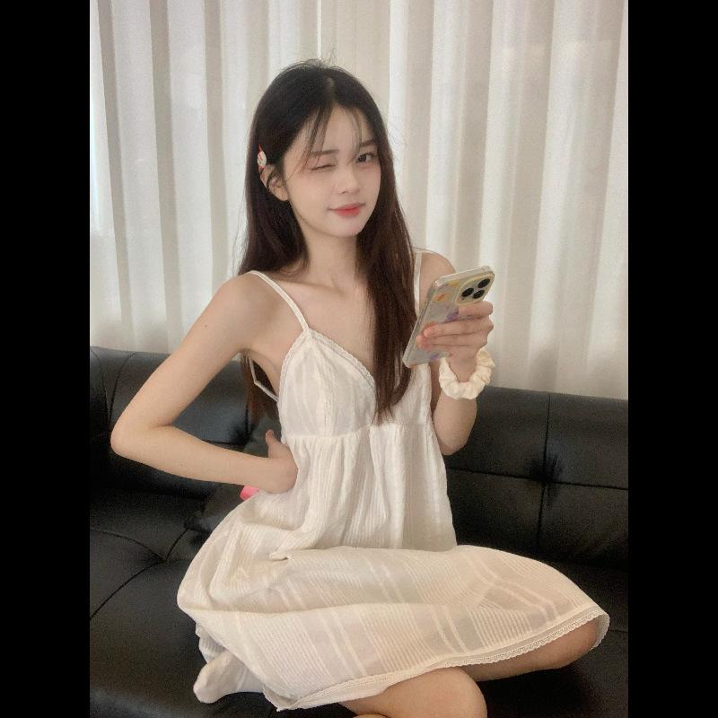 ins pure desire wind pure cotton white suspender skirt pajamas women's summer new pajamas white moonlight home dress women
