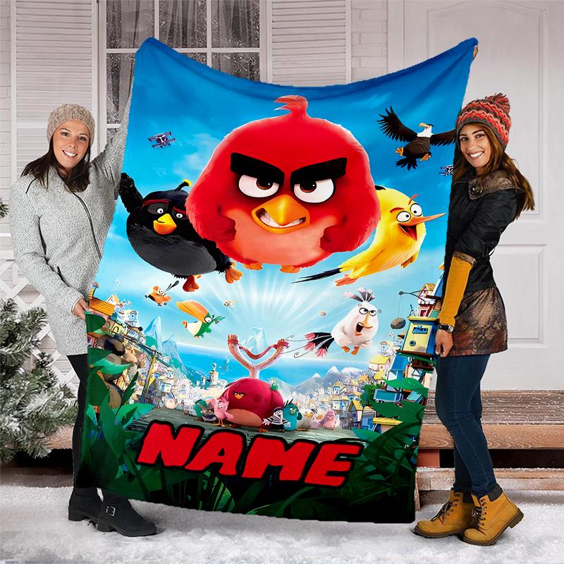 Personalized Custom Name Blanket - Angry Birds game Print Design,Blanket for Sofa,Bed,Travel,Camping - Soft and Warm, Great Gift