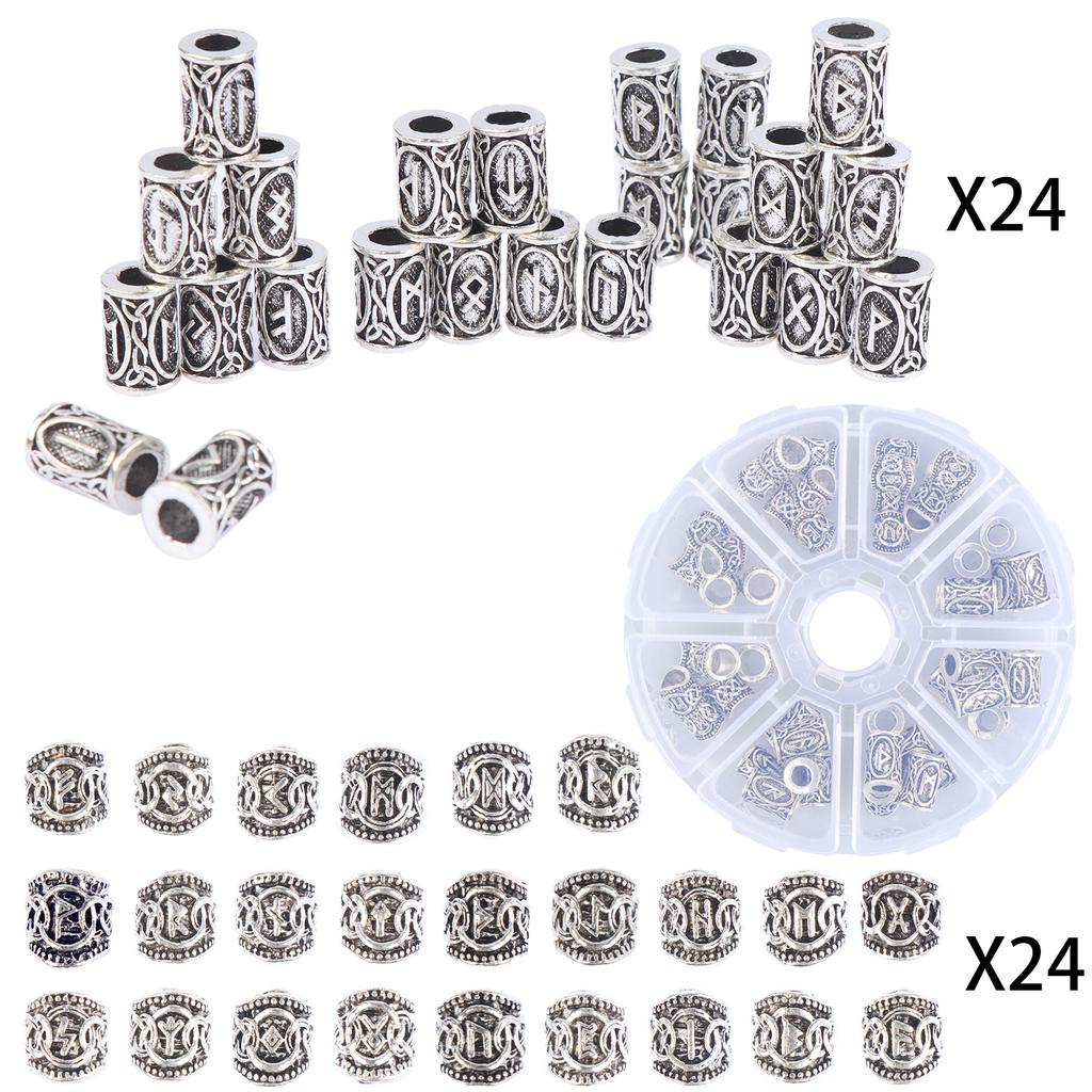 48 шт./компл. Рунические бусины для бороды викингов, бусины-трубки для волос, бусины для дредов, бусины для волос