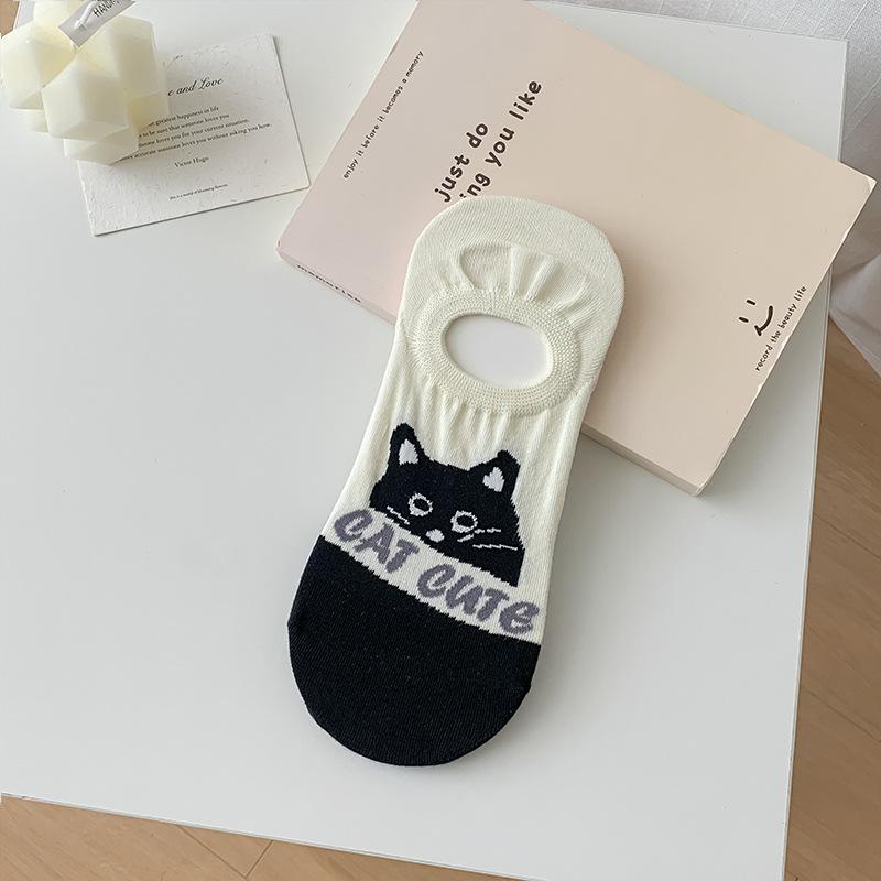 Невидимые носки с низким вырезом для девочек, весенне-летние мультяшные носки-лодочки с маленькими животными, милые короткие носки, впитывающие пот бесшовные носки для девочек