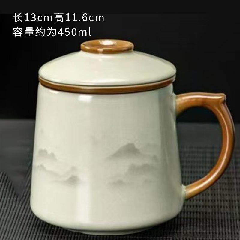 Китайская ру-керамика Чашка для чая Сине-белая керамическая с крышкой Разделение чая Водяная чашка Домашняя специальная чашка для чая Офисная кружка