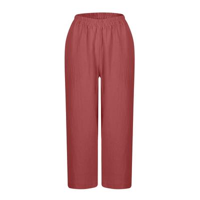 Женские повседневные брюки из хлопка и конопли с высокой талией и эластичными карманами