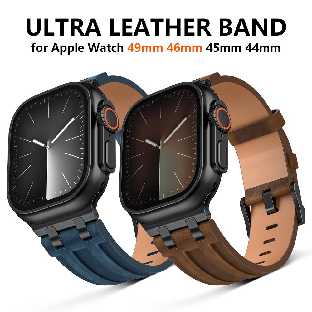 Кожаный ремешок на запястье для Apple Watch Ultra 3 2 49мм 46мм 45мм 44мм Аксессуары МУЖСКОЙ ремешок для Iwatch Серии 11 10 9 8 7 6 SE3