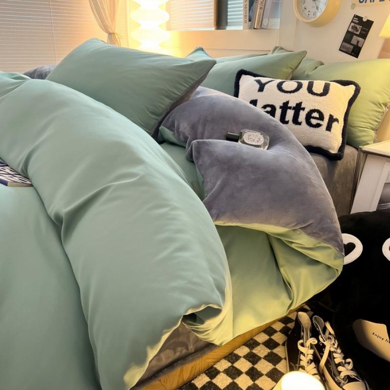 Комплект из четырех предметов из молочного флиса, простыни из стираного хлопка, утолщенный флис, простой полосатый комплект из трех предметов для общежития