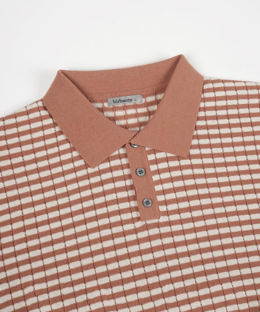 BIRBANTE Summer Washable Striped Collar Knit - Brick/Beige