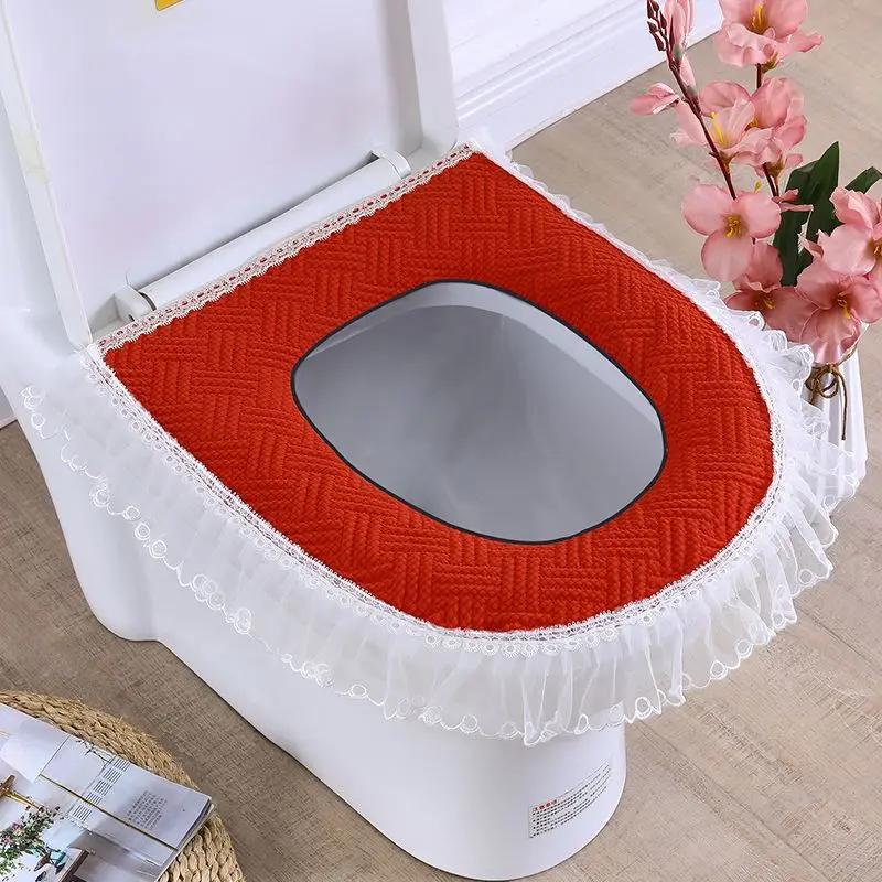 Сезонный универсальный коврик для сиденья для унитаза, бархатный кружевной чехол для унитаза на молнии в европейском стиле, пылезащитный чехол с принтом для унитаза