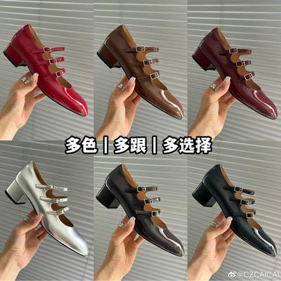 2025 весна и лето новые классические туфли Мэри Джейн на высоком каблуке с толстым каблуком и квадратным носком, женские красные свадебные туфли