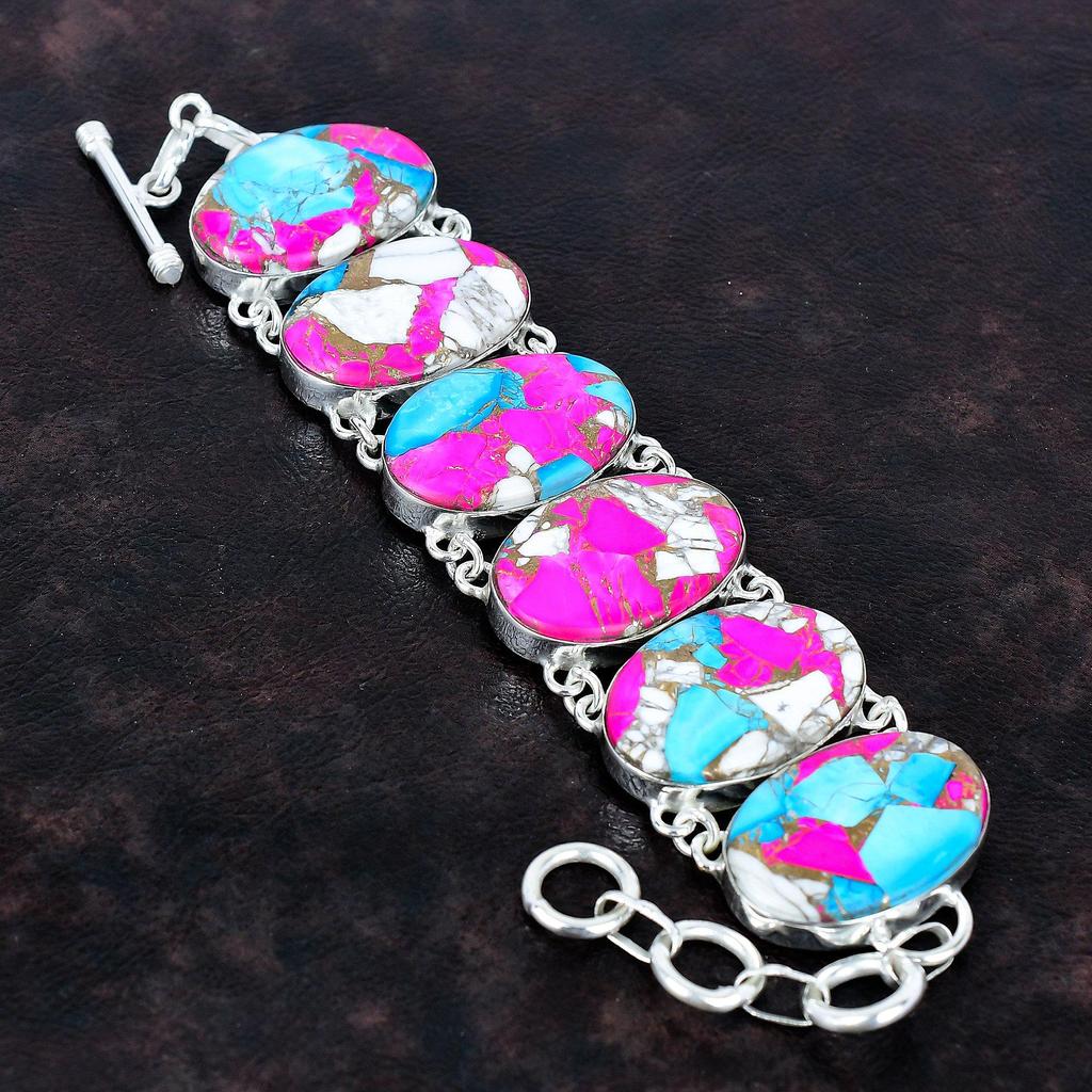 Cotton Candy Turquoise Bracelet 925 Sterling Silver Bracelet Adjustable Chain Bracelet Real Gemstone Jewelry Gifts for Her Handmade Bracelet