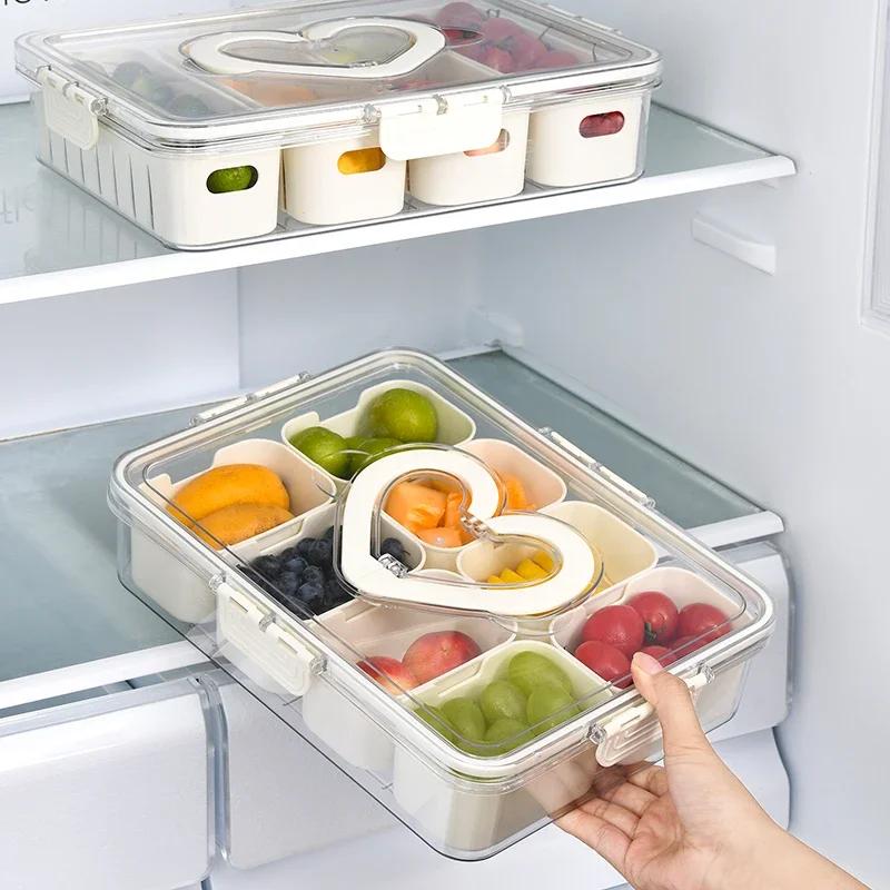 Portable Snackle Box Fruit Storage Containers for Fridge Divided Serving Tray with Lid & Handle for Travel Picnic Candy Party