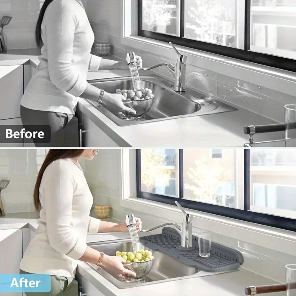 Adjustable Faucet Splash Guard Mat Silicone Drying Mat New Sink Draining Pad