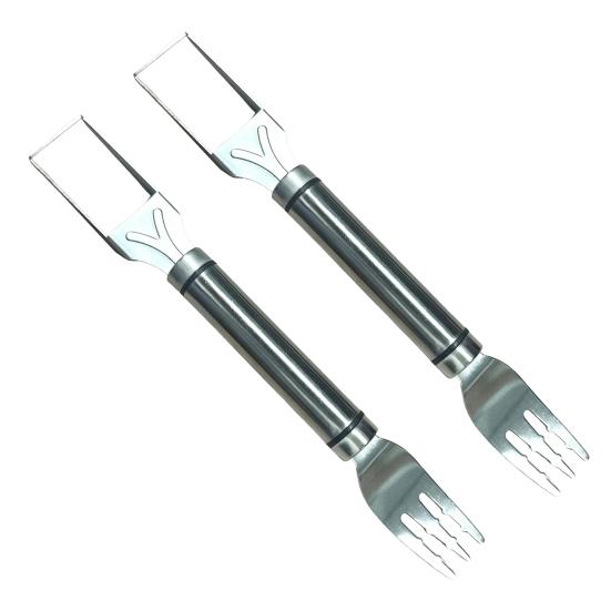 Stainless Steel Watermelon Cutter Dual Head Slicer Serving Fork Dishwasher Safe Fruit Cubing Tool for Picnics BBQ