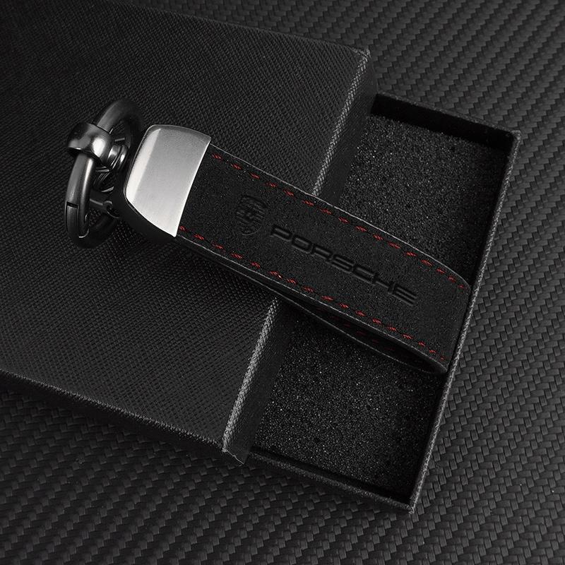 High Quality Luxury Women Men Suede Leather Car Keychains For Porsche Panamera Cayenne Taycan 911 718 Macan Carrera-GT 928 944 fvbm70