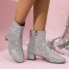 Fashion Women Shiny Bling Rhinestone Ankle Boots New 2025 Autumn Fashion Pointed Toe Side Zipper Dress Banquet Boots Botas De Mujer