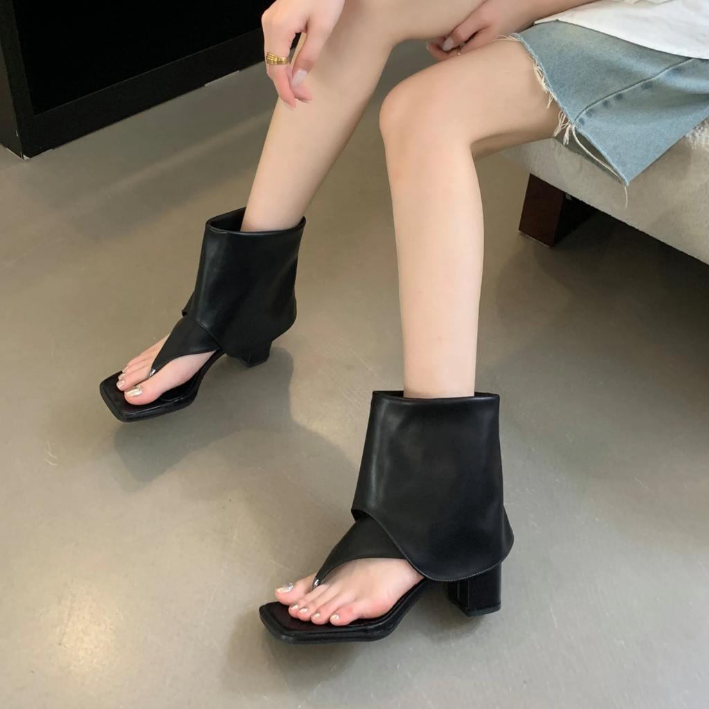 Autumn Fashion Women's Short Boots Fashionable Square Toe Thumb Toe High Heel Ankle Boots Thick Heel Sandals