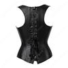 Женский корсет-бюстье в стиле стимпанк с застежкой-молнией, черный кожаный корсет с бретелями