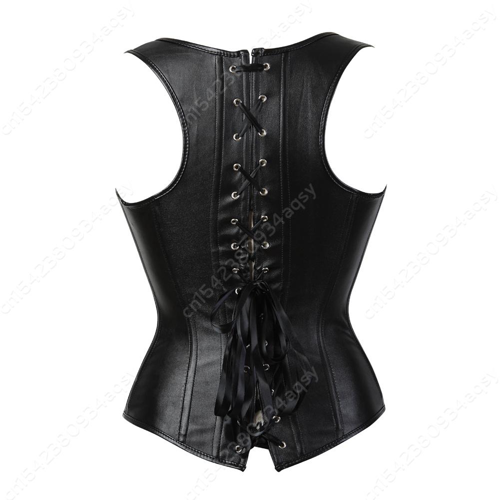 Женский корсет-бюстье в стиле стимпанк с застежкой-молнией, черный кожаный корсет с бретелями