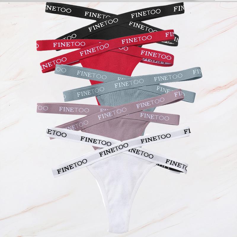 FINETOO 5 шт./компл. M-XL G-string Хлопковые женские трусики с перекрестными бретельками Femme Тонг Сексуальное кружевное белье с вырезами Трусы с надписью на поясе