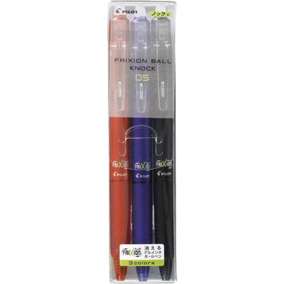 Pilot Frixion Ball Knock Erasable Ballpoint 3 0.5mm Pen, Colors, LFBK-69EF-3C