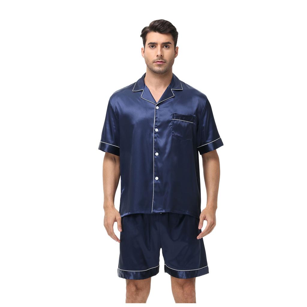 Large Men's Short Sleeved Shorts Satin Summer Casual Home Wear Pajama Set