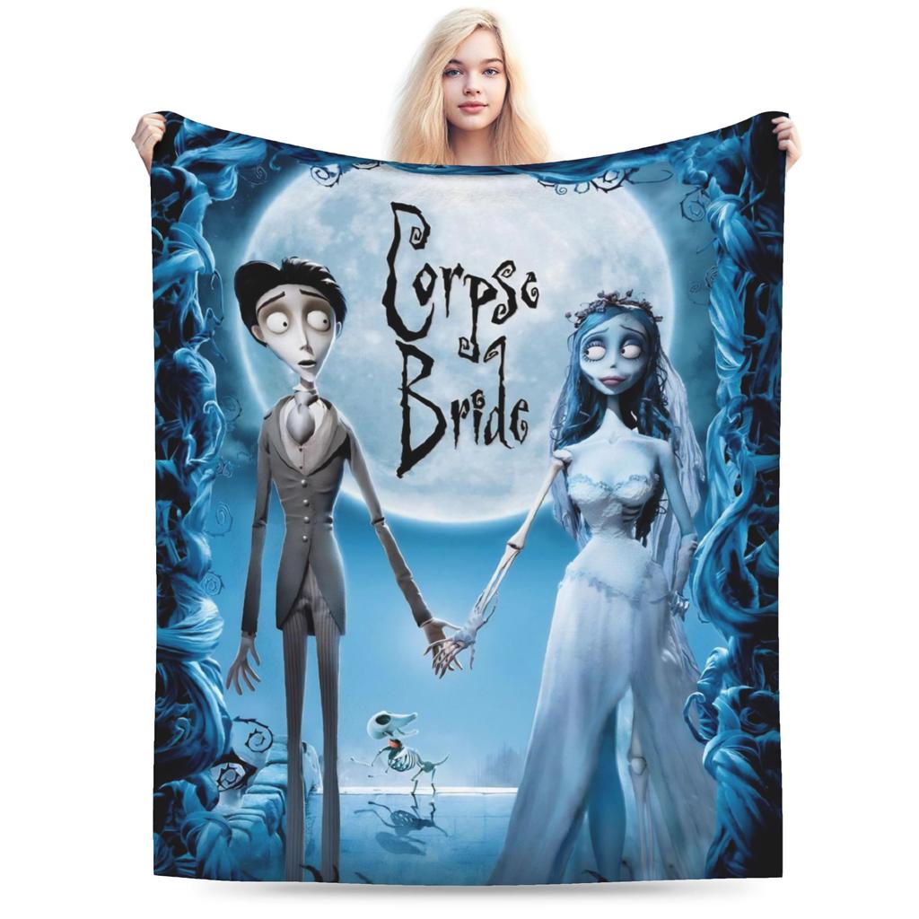 Corpse Bride Emily And Victor Blanket Flannel Print Portable Soft Throw Blankets for Sofa Bedroom Bedspread