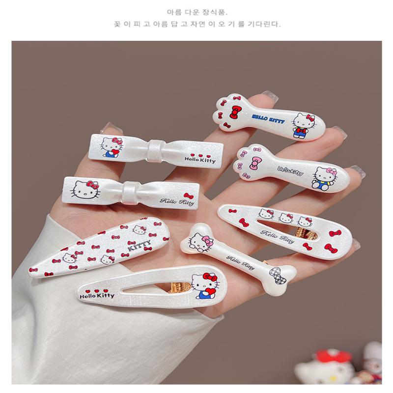 2/5 шт. Заколки для волос Hello Kitty, Треугольные волнистые заколки, Заколки-уточки, Аксессуары для волос, Милые и крутые, Серебристые кошки, Каваий