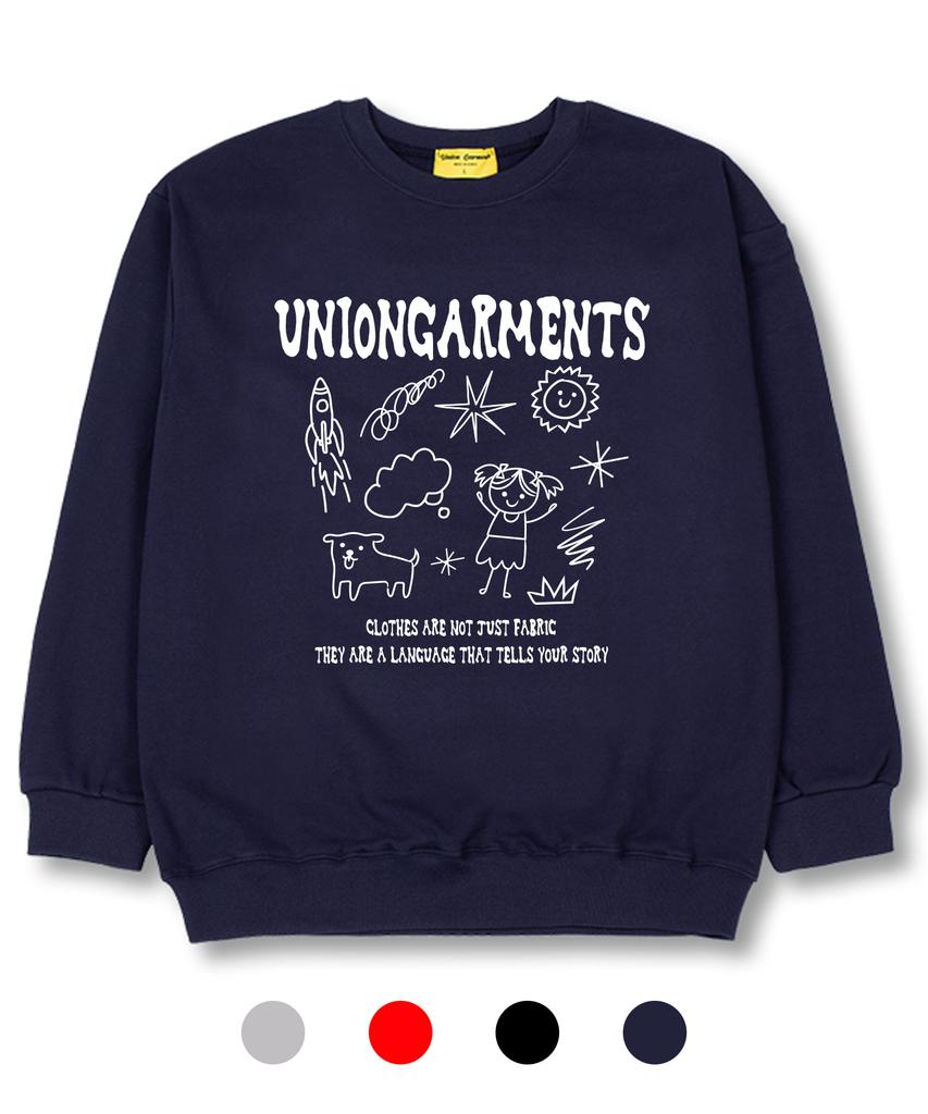 UNION GARMENTS Милая Девочка Эскиз Французский Терри Оверсайз Толстовка