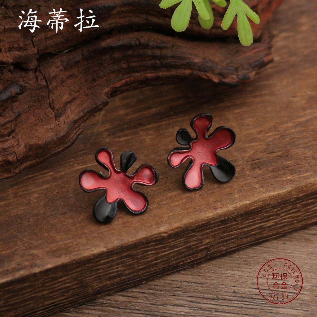 Новый эмалированный набор серег-гвоздиков и ожерелья с цветком, женское модное высококлассное цветное ожерелье с цветком