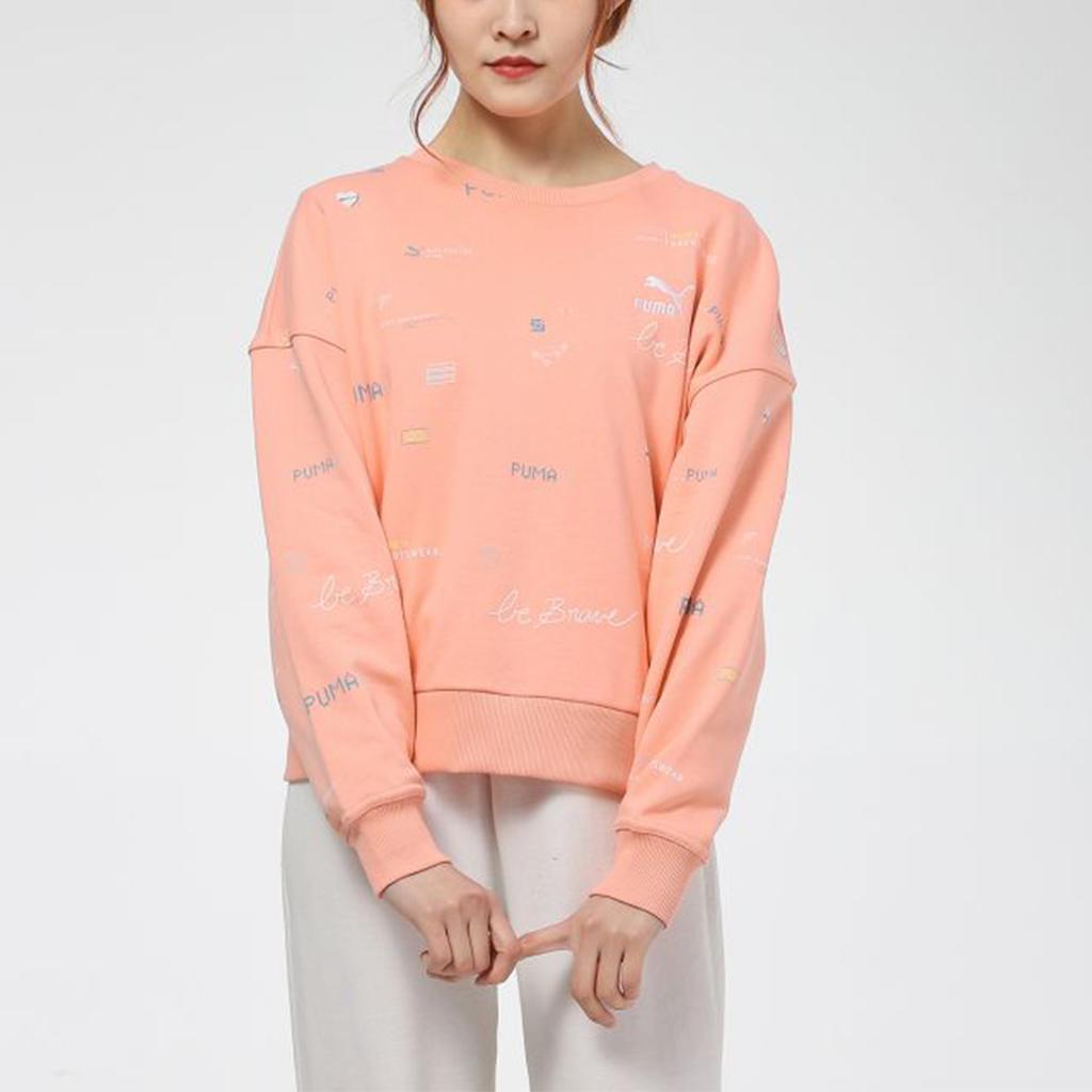 Puma Digit Aop Crew вышитый логотип свитер круглый вырез толстовка женская толстовка коралловый 531280-26