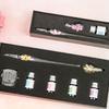 1Set Fountain Pen Flower Pen End Shape Smooth Writing Portable Crystal Dip Pen with Ink Gift