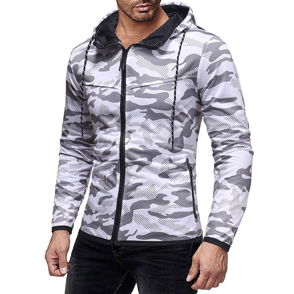 Мужская повседневная камуфляжная спортивная толстовка с длинным рукавом на молнии с капюшоном, куртка, пальто