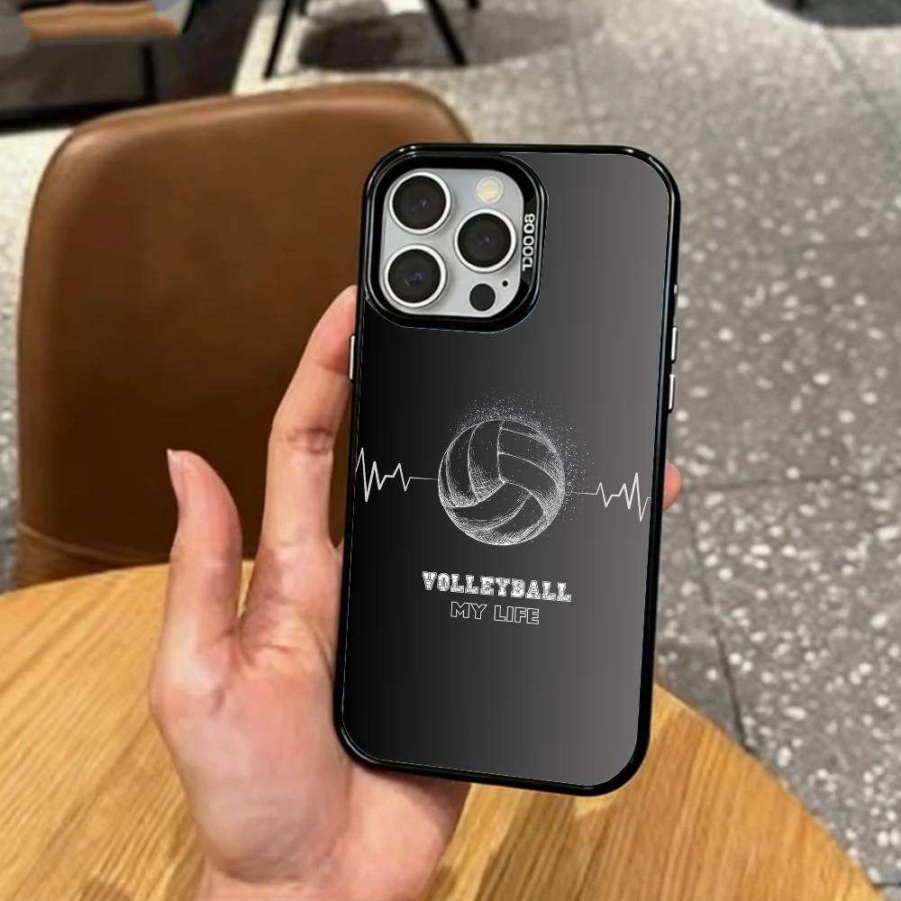 Крутой Спортивный Пляжный V-Волейбол Чехол Для Телефона Для iPhone17,16,15,14,13,12,11 Plus,Pro Max Цветной Посеребренный Внутренний Чехол