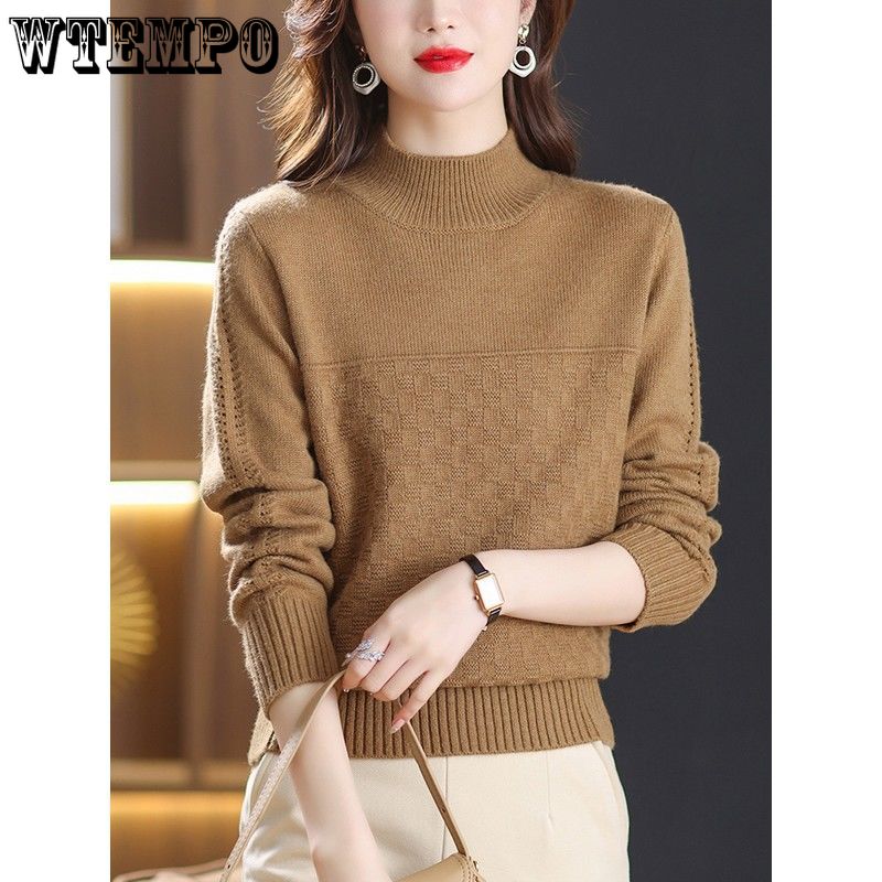 Осенние женские пуловеры с полувысоким воротником, вязаные, с длинным рукавом, повседневные свитера для мамы