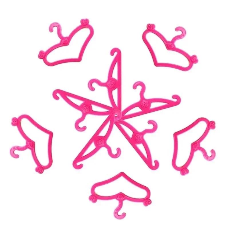 20PCS Heart-shaped Stylish and Versatile Plastic Pink Hangers for Doll Dress Clothes Accessory Home Storage Organization