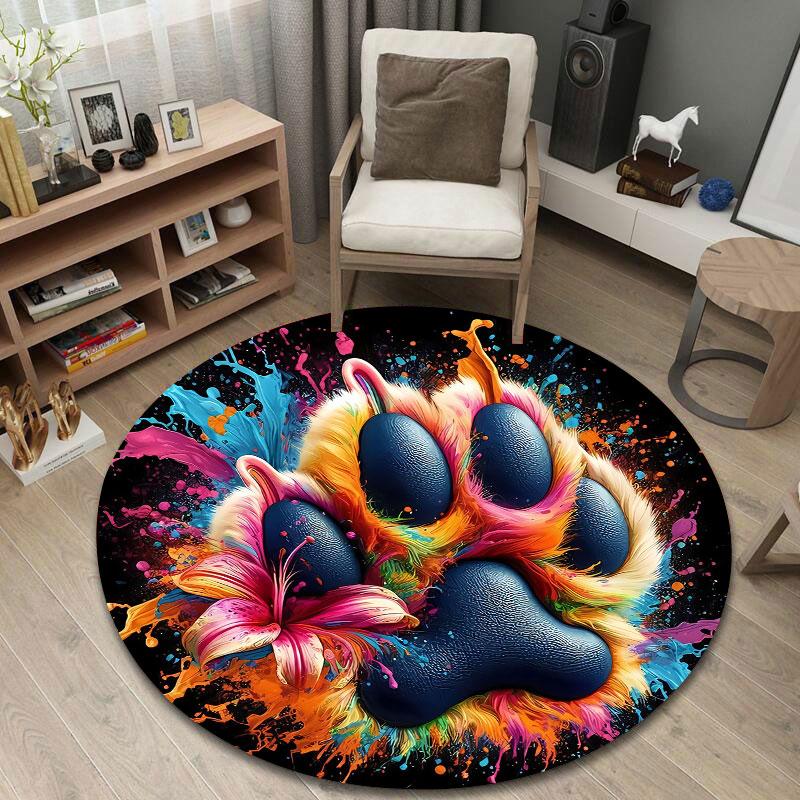 Retro Round Cat Multicolor Rug Pad, Non-Slip Floor Mat for Bathroom