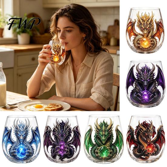 Novelty Housewarming Present Dragon Pattern Glass Water Cup, Lead-free Drinking Glass, Mythical Creature Themed Cup for Iced Drinks Home Office