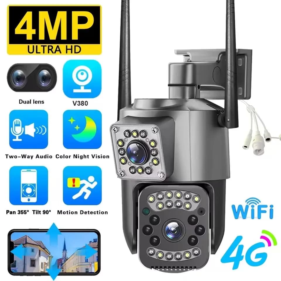 EU CCTV Camera V380 Pro 4K 8MP Wi-Fi 4G SIM Card Outdoor IP Security Camera Bidirectional Call Color Night Vision AI WiFi Camera
