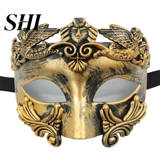 Half Face Cover Masquerade Retro Gorgeous Distressed Non-deformation Anti-fade Cosplay Props Plastic Costume Party Venice Ancient Greece Men