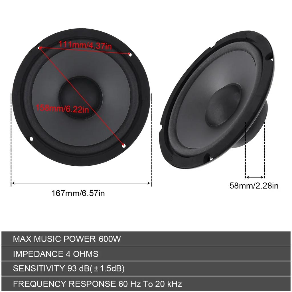 4/5/6 Inch Car Speakers 300-600W 2-Way Vehicle Door Auto Audio Music Stereo Subwoofer Full Range Frequency Automotive Speakers